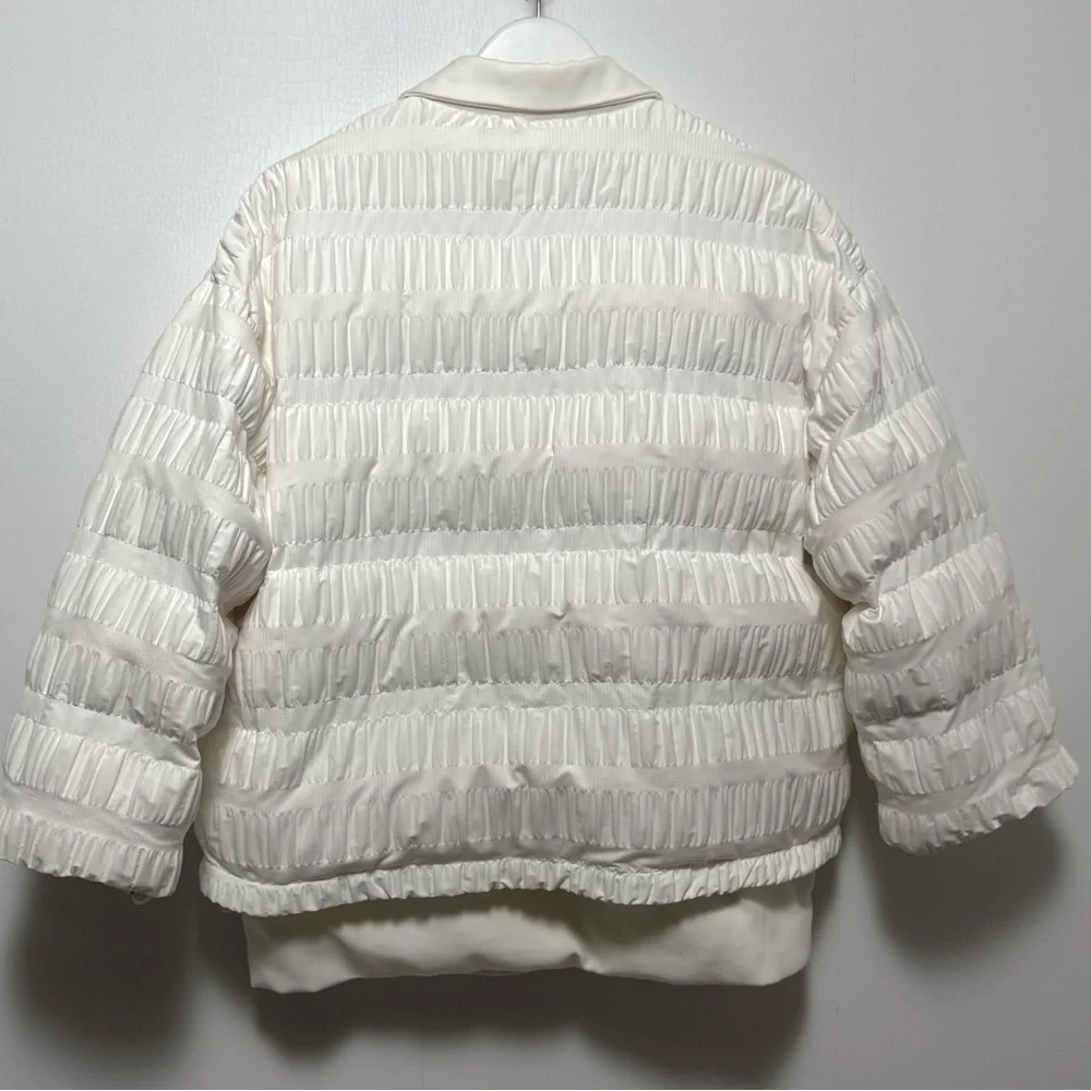 Off White Quilted Blazer Jacket M Sculptural Ruched Spring Modern Chic